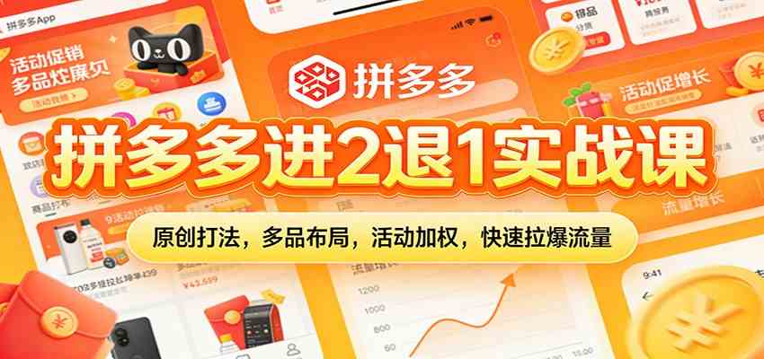 拼多多进2退1实战课：原创打法，多品布局，活动加权，快速拉爆流量-吾爱网创