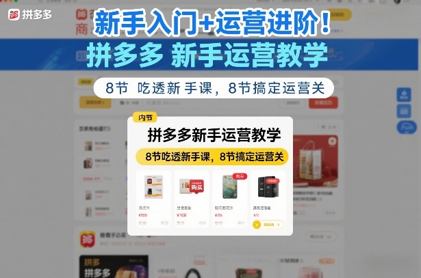 新手入门+运营进阶！拼多多新手运营教学，8节吃透新手课，8节搞定运营关-吾爱网创