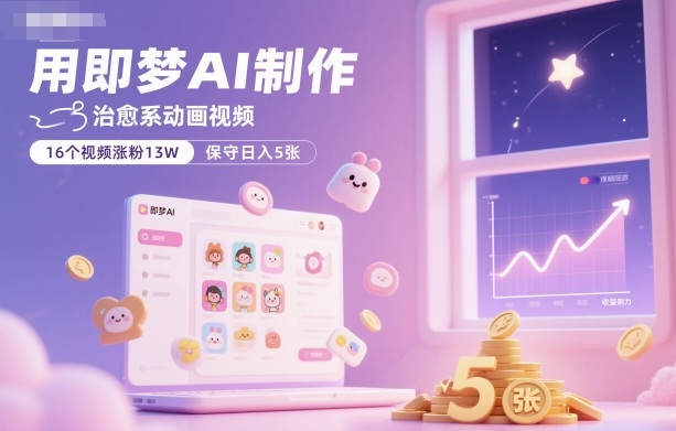 用即梦AI制作治愈系动画视频,16个视频涨粉13W,保守日入5张-吾爱网创