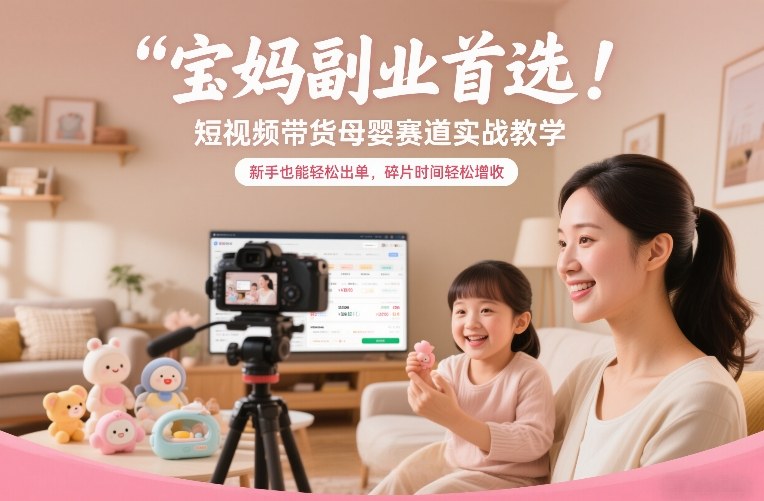 宝妈副业首选！短视频带货母婴赛道实战教学，新手也能轻松出单，碎片时间轻松增收-吾爱网创