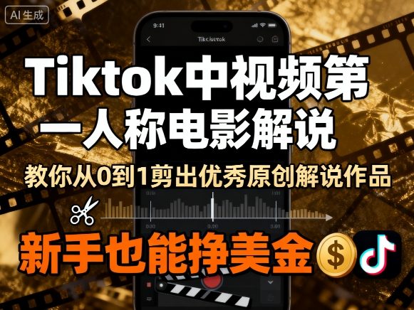 Tiktok中视频第一人称电影解说，教你从0到1剪出一个优秀的原创解说作品，新手也能挣美金-吾爱网创