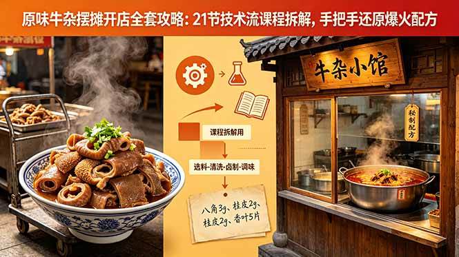(18601期)原味牛杂摆摊开店全套攻略:21节技术流课程拆解,手把手还原爆火配方-吾爱网创