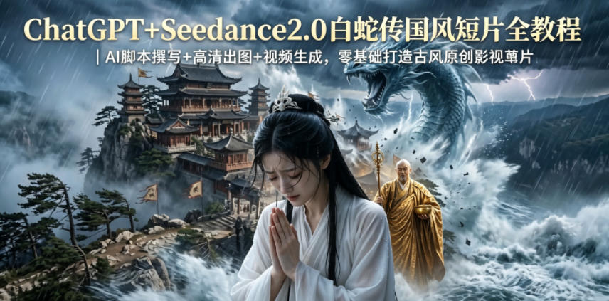 ChatGPT+Seedance2.0白蛇传国风短片全教程｜AI脚本撰写+高清出图+视频生成，零基础打造古风原创影视短片-吾爱网创