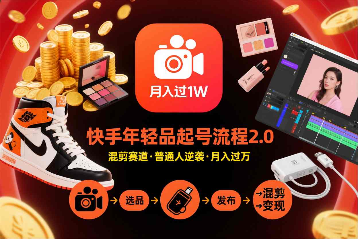 快手短视频带货年轻品起号流程2.0，快手年轻品混剪赛道，普通人也能月入过1W-吾爱网创