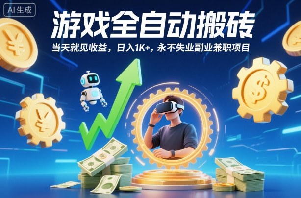 游戏全自动搬砖,当天就见收益,日入1K+,永不失业副业兼职项目【揭秘】-吾爱网创