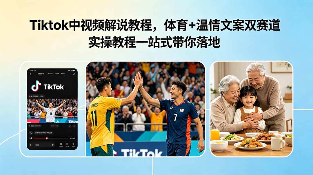 (18910期)Tiktok中视频解说教程,体育+温情文案双赛道实操教程一站式带你落地-吾爱网创
