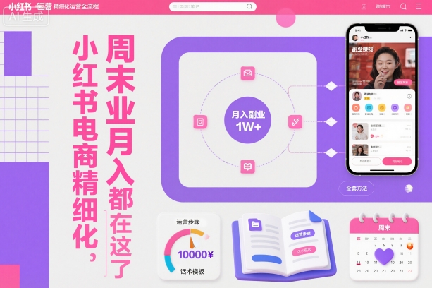 小红书电商精细化运营全流程，周末副业月入1W+，全套方法都在这了-吾爱网创