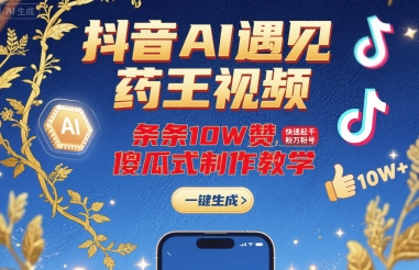 抖音AI遇见药王视频，条条10W赞，快速起千粉万粉号，傻瓜式制作教学-吾爱网创
