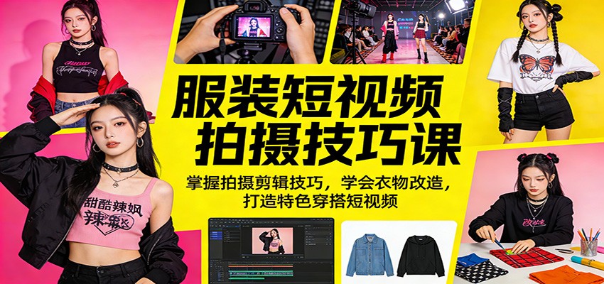 服装短视频拍摄技巧课:掌握拍摄剪辑技巧,学会衣物改造,打造特色穿搭短视频-吾爱网创