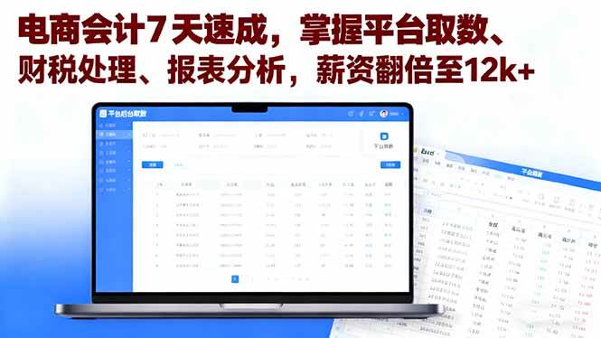 (16192期)电商会计7天速成,掌握平台取数、财税处理、报表分析,薪资翻倍至12k+-吾爱网创