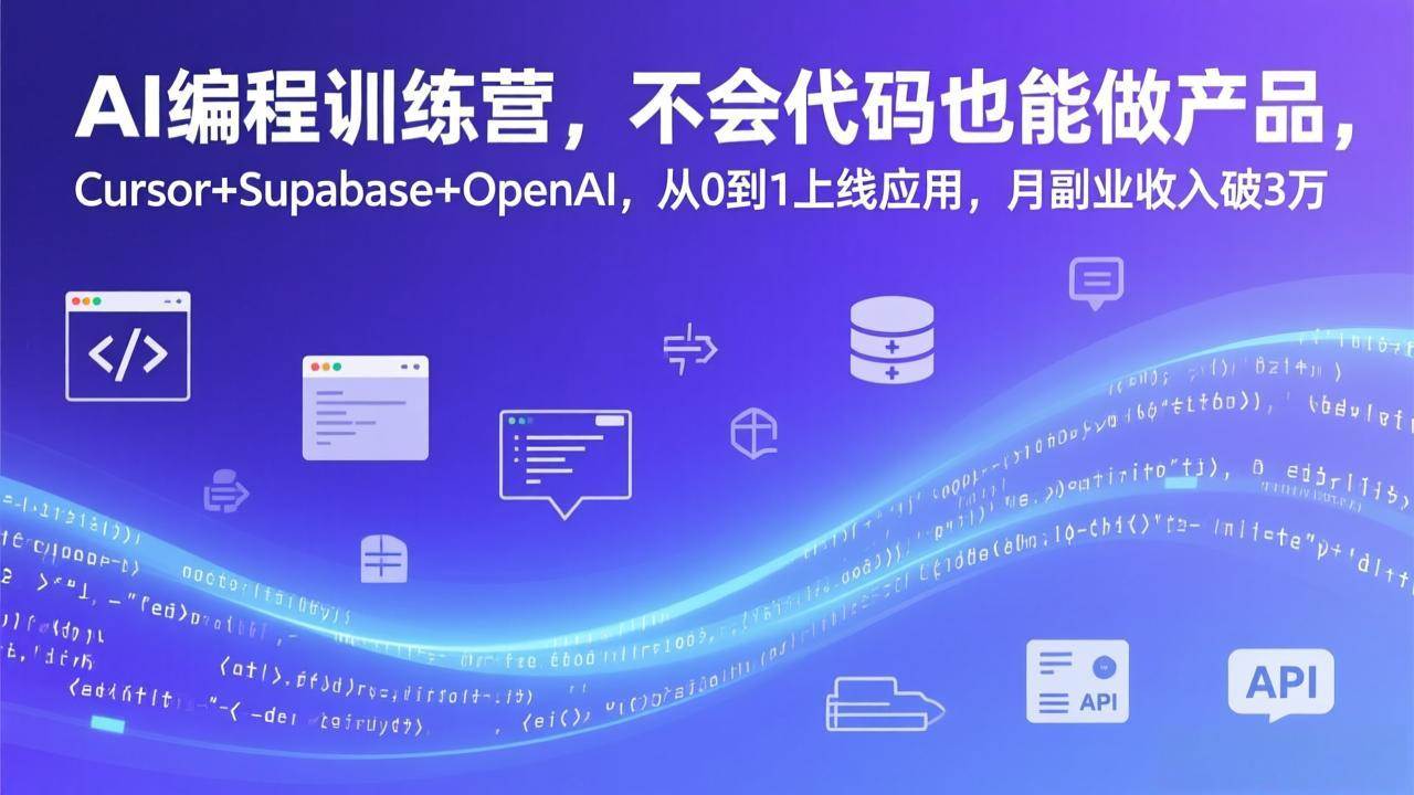 （17388期）AI编程训练营，不会代码也能做产品，Cursor+Supabase+OpenAI，从0到1上线应用，月副业收入破3万-吾爱网创