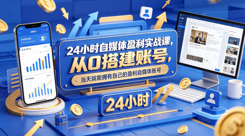 24小时自媒体盈利实战课，从0搭建账号，当天就能拥有自己的盈利自媒体账号-吾爱网创