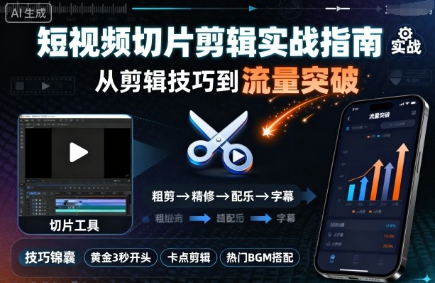 短视频切片剪辑实战指南，从剪辑技巧到流量突破-吾爱网创