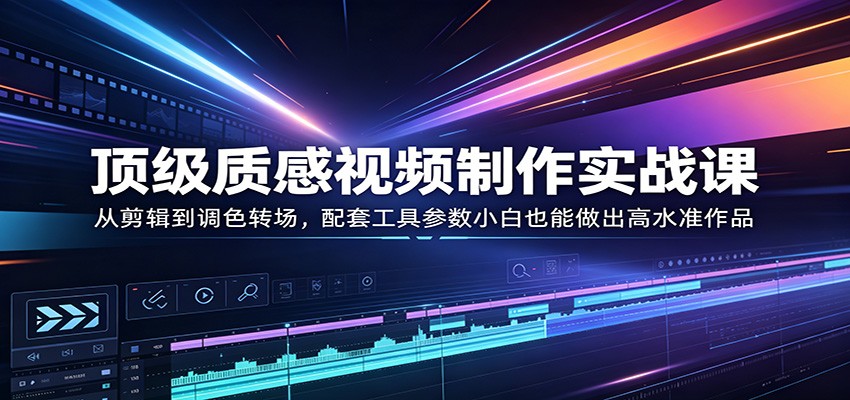 顶级质感视频制作实战课：从剪辑到调色转场，配套工具参数小白也能做出高水准作品-吾爱网创