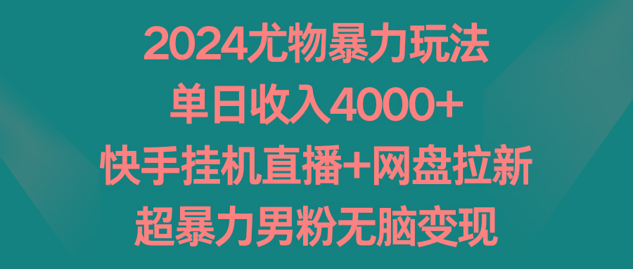 2024尤物暴力玩法 单日收入4000+快手挂机直播+网盘拉新 超暴力男粉无脑变现-吾爱网创