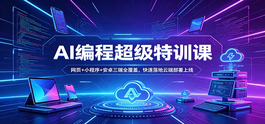 AI编程超级特训课：网页+小程序+安卓三端全覆盖，快速落地云端部署上线-吾爱网创