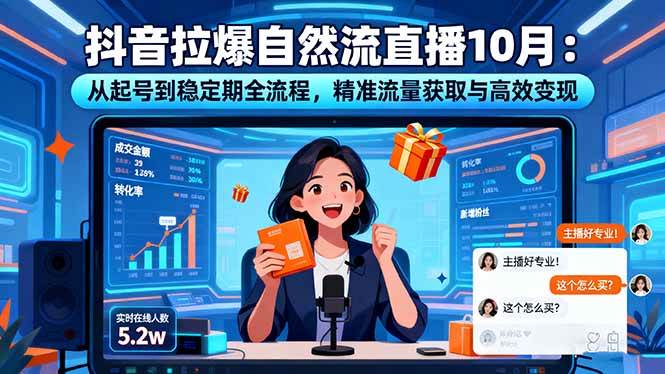 （16339期）抖音拉爆自然流直播10月：从起号到稳定期全流程，精准流量获取与高效变现-吾爱网创