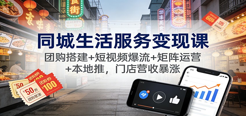 同城生活服务变现课:团购搭建+短视频爆流+矩阵运营+本地推,门店营收暴涨-吾爱网创