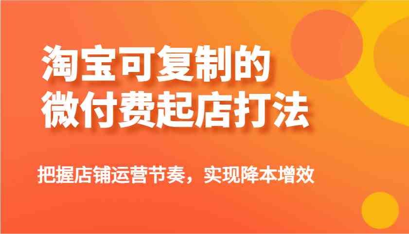 淘宝可复制的微付费起店打法，把握店铺运营节奏，实现降本增效！-吾爱网创