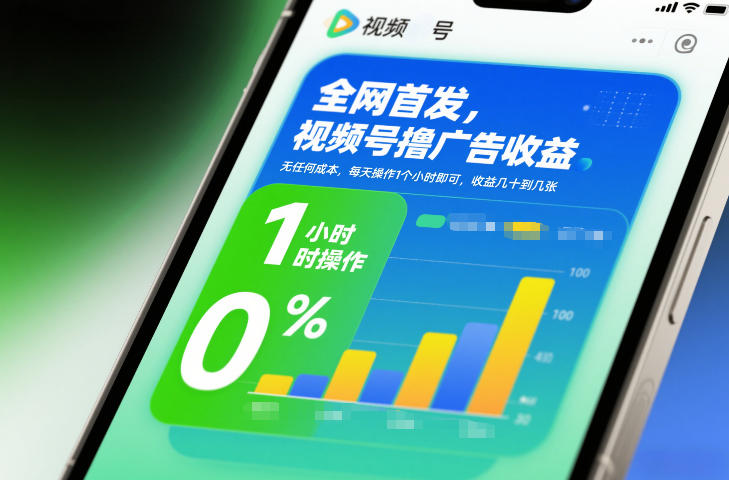 全网首发,视频号撸广告收益,无任何成本,每天操作1个小时即可,收益几十到几张-吾爱网创