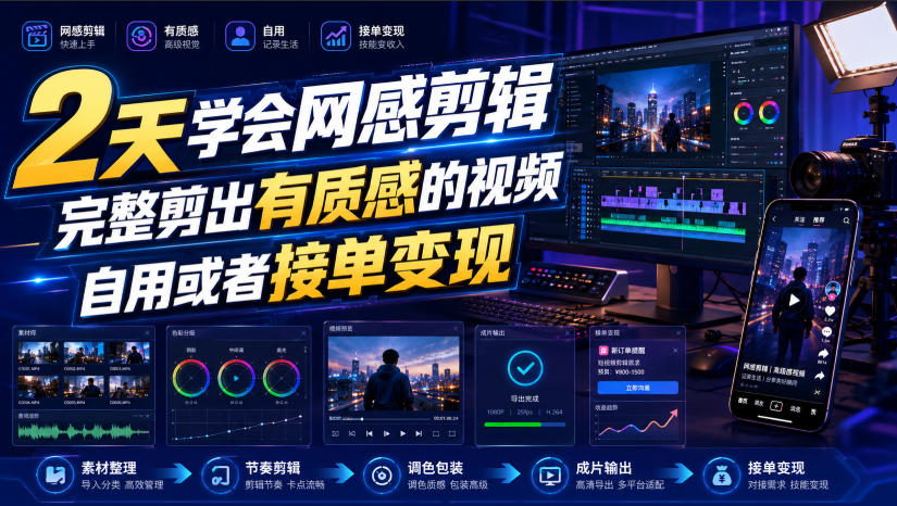 2天学会网感剪辑，完整剪出有质感的视频，自用或者接单变现-吾爱网创