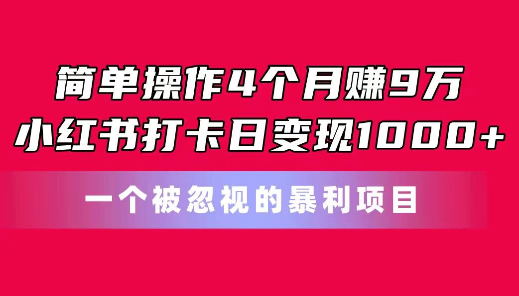 简单操作4个月赚9万！小红书打卡日变现1000+！一个被忽视的暴力项目-吾爱网创