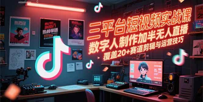 （15265期）三平台短视频实战课，数字人制作加半无人直播，覆盖20+赛道剪辑与运营技巧-吾爱网创