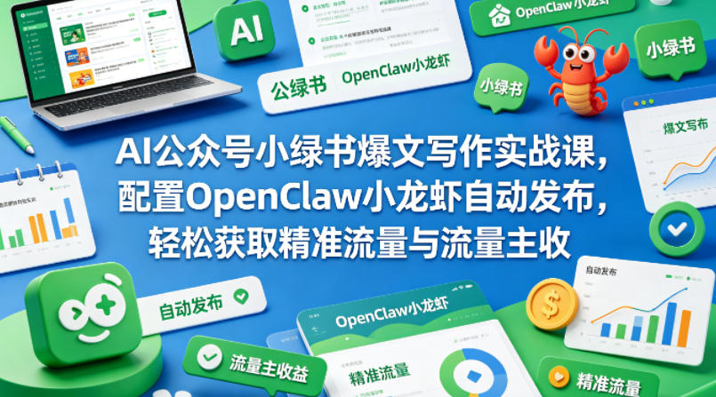 AI公众号小绿书爆文写作实战课，配置OpenClaw小龙虾自动发布，轻松获取精准流量与流量主收益-吾爱网创