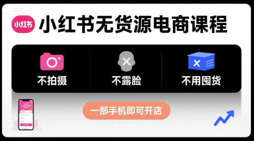 小红书无货源电商课程，不拍摄不露脸不用囤货，一部手机即可开店-吾爱网创