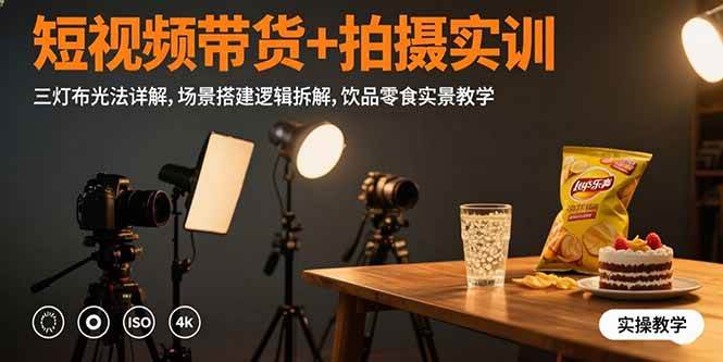 （15540期）短视频带货+拍摄实训：三灯布光法详解,场景搭建逻辑拆解,饮品零食实景教学-吾爱网创
