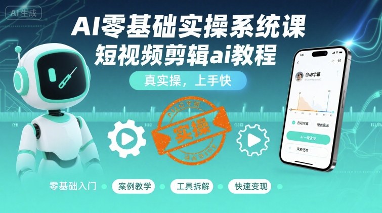 AI零基础实操系统课，短视频剪辑ai教程，真实操，上手快-吾爱网创