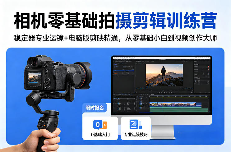 相机零基础拍摄剪辑训练营：稳定器专业运镜+电脑版剪映精通，从零基础小白到视频创作大师-吾爱网创