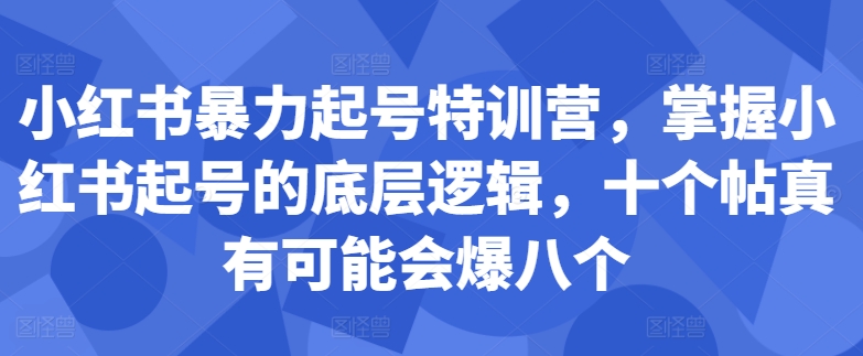 小红书暴力起号特训营，掌握小红书起号的底层逻辑，十个帖真有可能会爆八个-吾爱网创