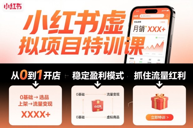 小红书虚拟项目特训课，帮你从0到1打造稳定盈利的店铺，抓住流量红利（更新9月）-吾爱网创