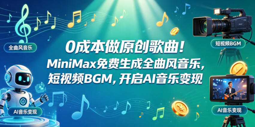 0成本做原创歌曲！MiniMax免费生成全曲风音乐，短视频BGM，开启AI音乐变现-吾爱网创