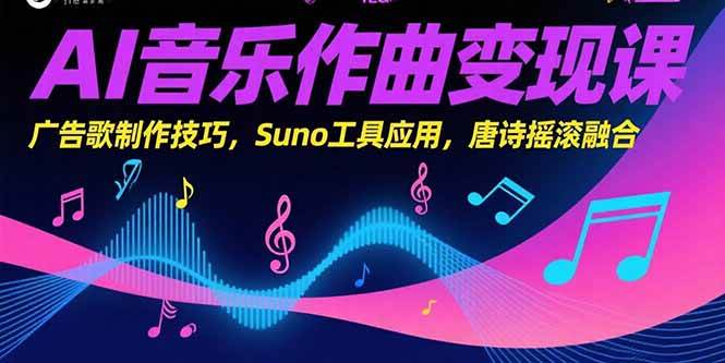 （15370期）AI音乐作曲变现课，广告歌制作技巧，Suno工具应用，唐诗摇滚融合-吾爱网创