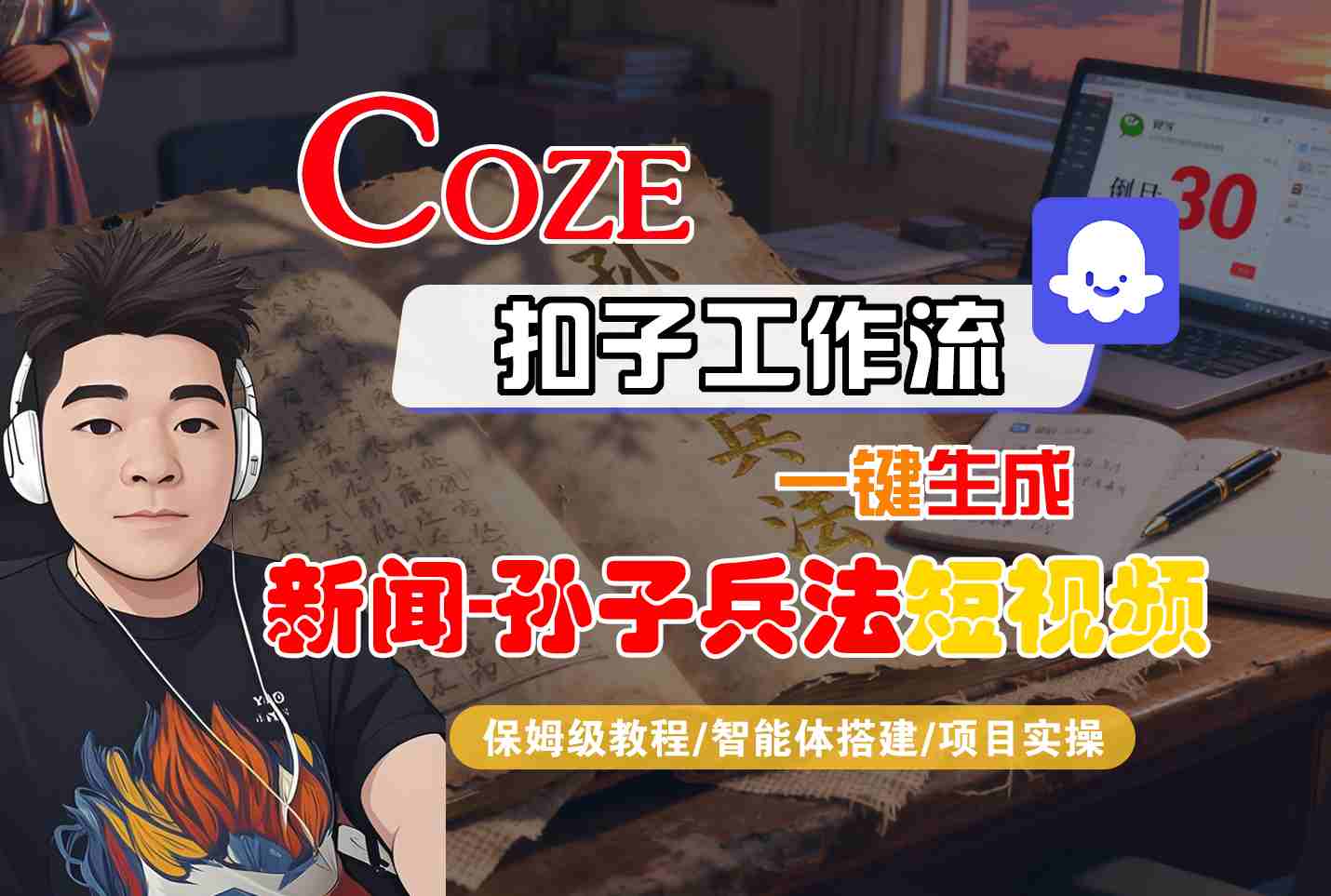 Coze扣子智能体工作流一键生成“新闻-孙子兵法“短视频，全流程保姆级教学-吾爱网创