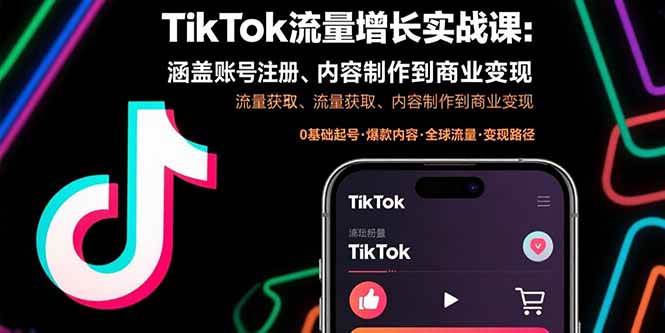 （15791期）TikTok流量增长实战课：涵盖账号注册、流量获取、内容制作到商业变现-吾爱网创