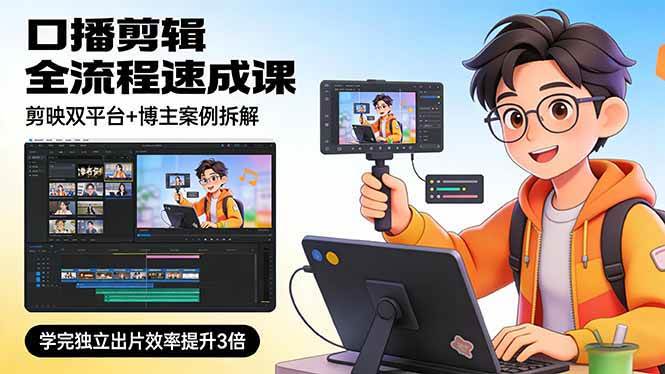 （17420期）口播剪辑全流程速成课，剪映双平台+博主案例拆解，学完独立出片效率提升3倍-吾爱网创