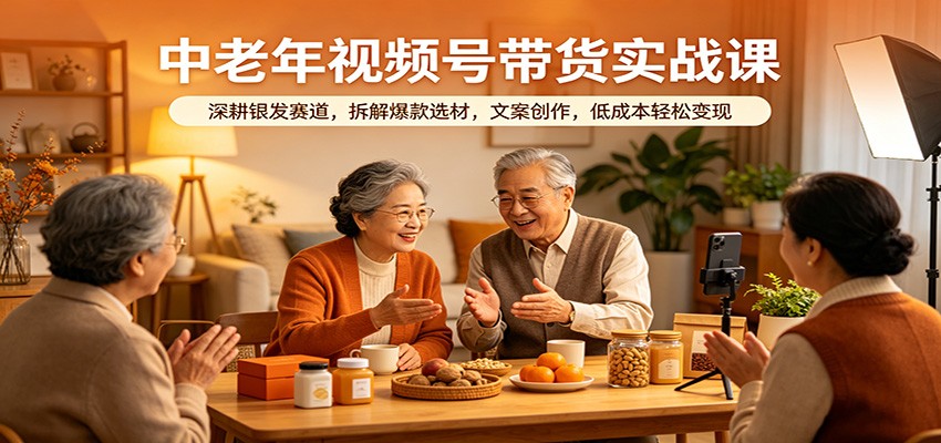 中老年视频号带货实战课：深耕银发赛道，拆解爆款选材，文案创作，低成本轻松变现-吾爱网创