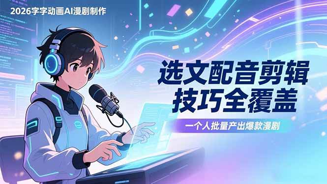 （17477期）2026字字动画AI漫剧制作-1期，选文配音剪辑技巧全覆盖，一个人就能批量产出爆款漫剧-吾爱网创