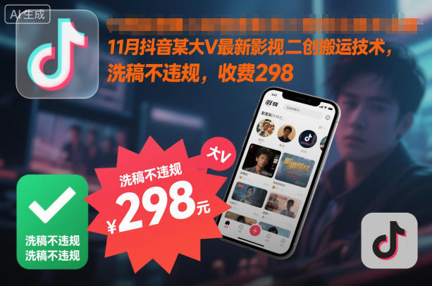 11月抖音某大V最新影视二创搬运技术,洗稿不违规,收费298-吾爱网创