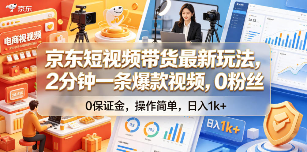 京东短视频带货最新玩法，2分钟一条爆款视频，0粉丝，0保证金，操作简单，日入1k+【揭秘】-吾爱网创