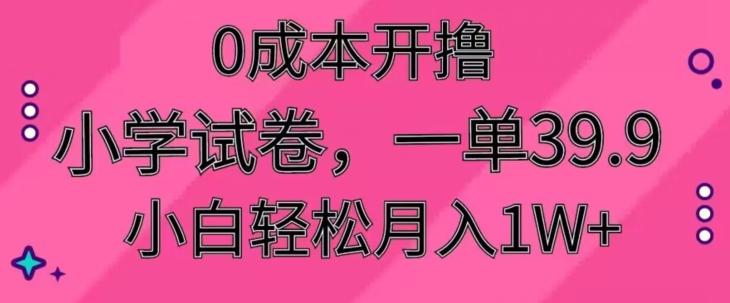 0成本开撸，小学试卷，一单39.9，小白轻松月入1W+-吾爱网创