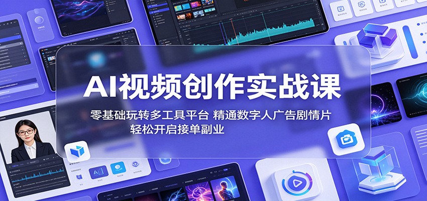 AI视频创作实战课:零基础玩转多工具平台,精通数字人广告、剧情片,轻松开启接单副业-吾爱网创