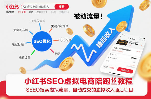 小红书SEO虚拟电商陪跑教程，实现seo搜索被动流量，自动成交的被动收入睡后项目-吾爱网创