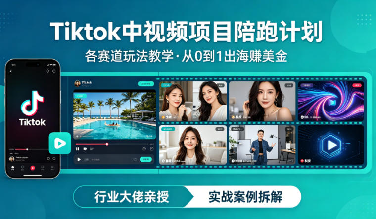 某大佬的Tiktok中视频项目陪跑，涵盖TK各个赛道玩法教学，从0到1出海賺美金-吾爱网创