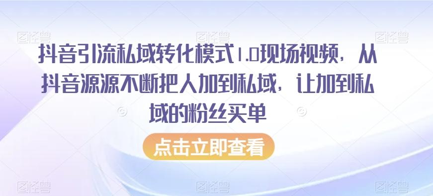 抖音引流私域转化模式1.0现场视频，从抖音源源不断把人加到私域，让加到私域的粉丝买单-吾爱网创