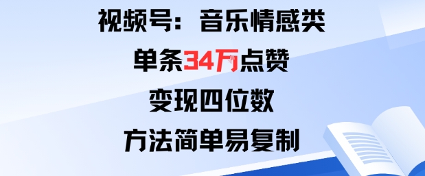 视频号分成计划新玩法：音乐情感类单条34W点赞，变现四位数，方法简单易复制-吾爱网创