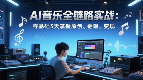 AI音乐全链路实战变现课:零基础3天掌握原创、翻唱、变现-吾爱网创